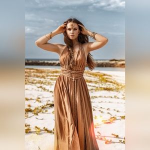 Aya Scaredwear Greek Goddess Dress, handmade, organic botanically dyed cotton